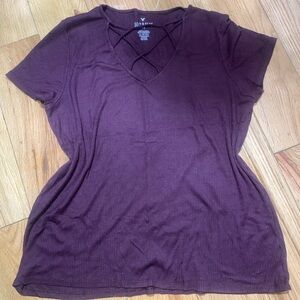 Soft burgundy vneck with crossover design